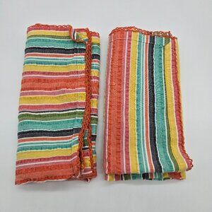 Pier 1 Imports Multicolor Stripe Cloth Napkins Set of 2 Crochet Edges Summer